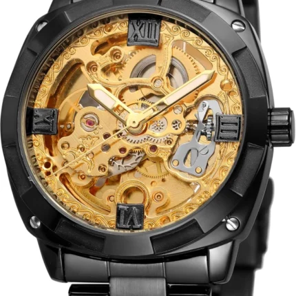 introducing the AutomaticLuxury Self-Winding Skeleton Analog Wristwatch Steampunk Mechanical Watch for Men—a timepiece that doesn’t just tell time, but defines your style statement. This fusion of modern design and classic engineering is perfect for men who wish to stand out from the crowd. This watch is not just an accessory; it is a technological marvel that brings a bold and trendy look to every wrist. Are you looking for a watch that looks like a piece of art on your wrist? Do you love the complex mechanics of automatic watches? If yes, then this watch, featuring a Transparent dial and Skeleton design, will meet your every expectation. It has been meticulously designed to meet the demands of today’s Trending fashion. Automatic watches for More Product