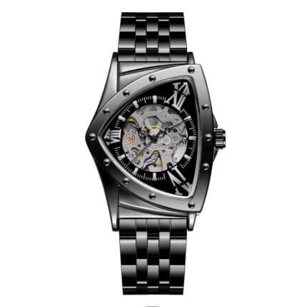Automatic Mechanical Skeleton Traingle Analog Steel Band Men's Watch - WRG86787