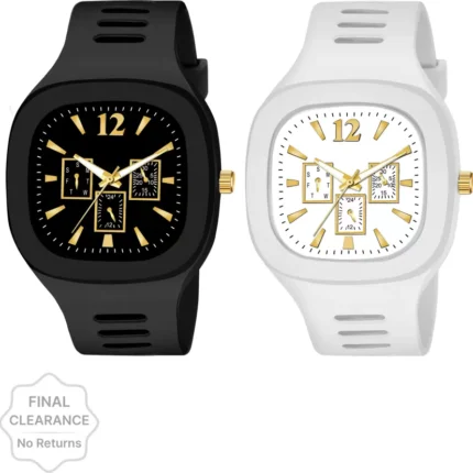 JUDGE Analog Watch - For Men New Combo Of Square Dial Black and White Silicone Strap JIOU679
