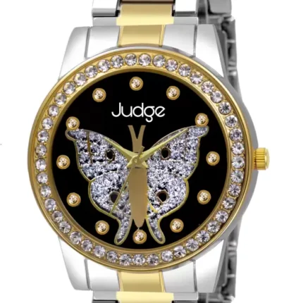 Judge GOLDEN SILVER TWO TONE BLACK BUTTERFLY DIAMOND DIAL GIRL FANCY ROUND WRISTH WATCH UNDER 399 Analog Watch - For Girls LCS1116
