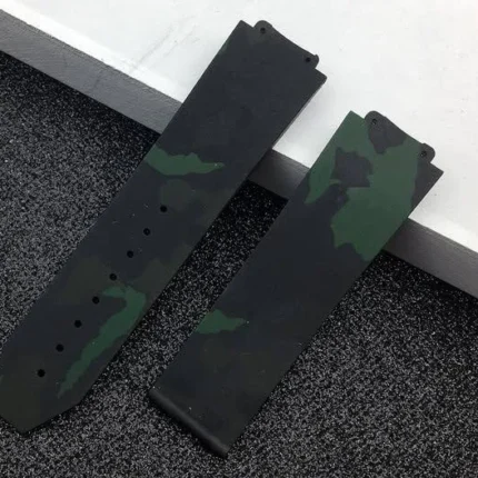 Hublot Watches 25mm Color Silicon Green Army Pattern Strap - Compatible for Hublot Big Bang & King Power Models