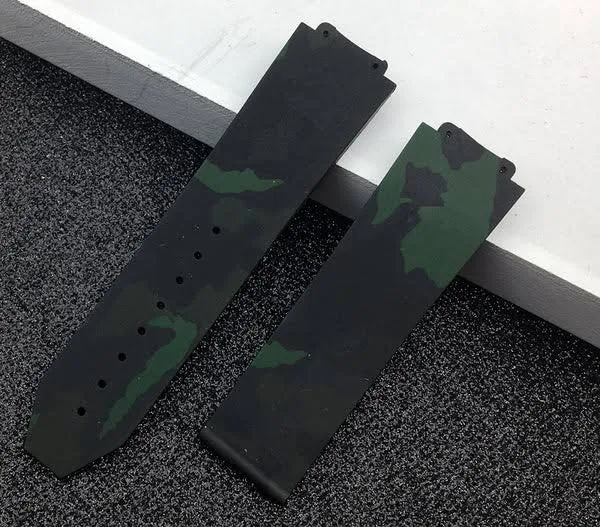 Hublot Watches 25mm Color Silicon Green Army Pattern Strap - Compatible for Hublot Big Bang & King Power Models Hublot Watches 25mm Color Silicon Green Army Pattern Strap - Compatible for Hublot Big Bang & King Power Models
