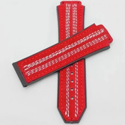 Hublot Watches 25mm Red World Cup Leather Strap White Stritch - Compatible for Hublot Big Bang & King Power Models