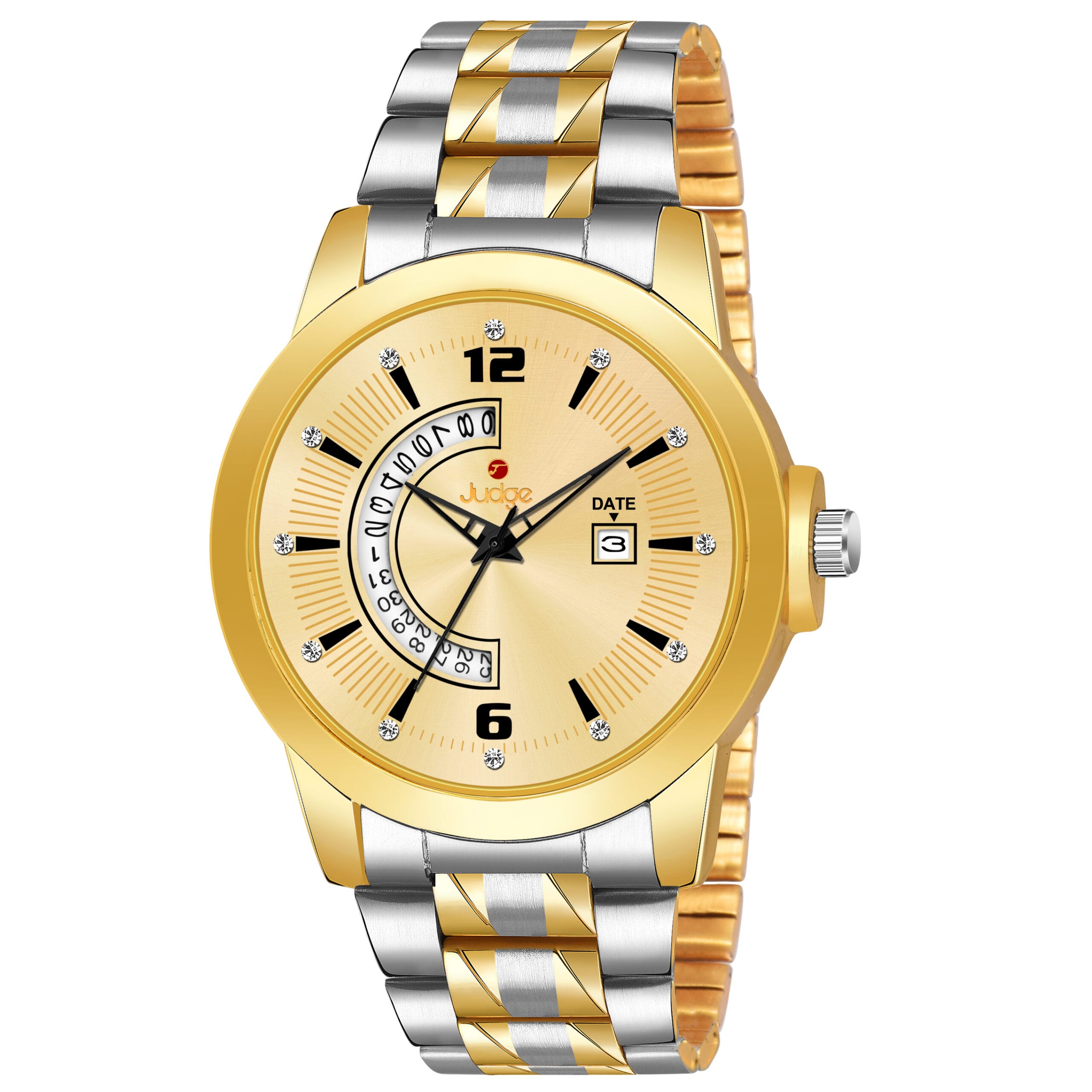 Judge GOLDEN DIAL TWO TONE CHAIN DATE CHRONO WORKING WATER RESIST Analog Watch For Men Judge GOLDEN DIAL TWO TONE CHAIN DATE CHRONO WORKING WATER RESIST Analog Watch For Men