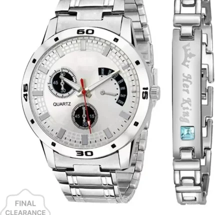 JUDGE Silver Dial Adjustable Length Stainless Steel Watch and Diamond King Bracelet Analog Watch - For Men T23DFGT