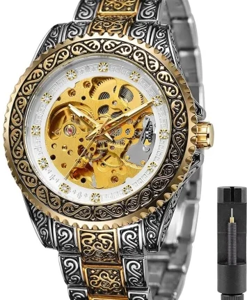 Automatic Classic Skeleton Evocative In Period Style Analog Watch - For Men 