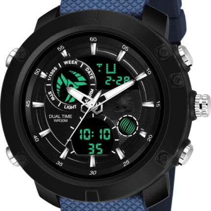 Judge G-0055 Sport Dual Time Analogue Digital Moon Light Day Date Black Dial Multifunction Water proof Trend Fashion Wrist Watch