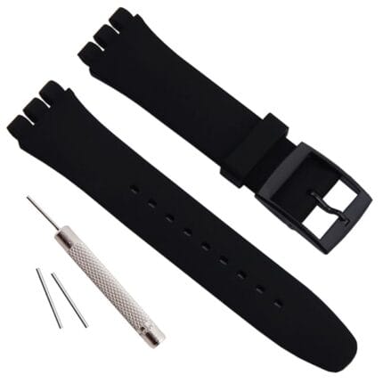 Judge Replacement Waterproof Silicone Rubber Watch Strap Watch Band for Swatch (17mm 19mm 20mm) (17mm, Black)