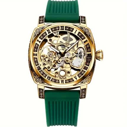 Judge 1pc Men's Stylish Retro Square Hollow Automatic engrave Mechanical Watch