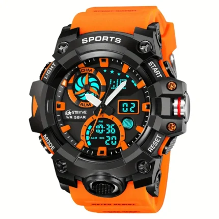 Judge G-0095 Sport Dual Time Analogue Digital Moon Light Day Date Black Dial Multifunction Water proof Trend Fashion Wrist Watch