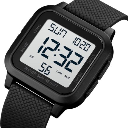 Judge Waterproof Digital Wristwatch for Men Sport Alarm Feature Resin Band(Black)