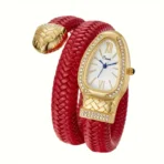 Judge Snake design tringle golden case women's accented leather strap Watch