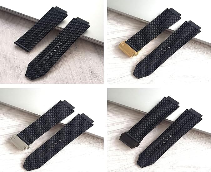 MCXGL 25 mm x 19 mm rubberen reservearmband compatibel met Hublot Big Bang waterdichte sporthorlogeband lineaire textuur, 19x25x22mm, Rubber, synthetisch kwarts
