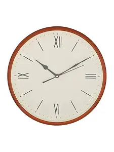 Round Plastic Brown Case Home/Office Decor Ivory Color Dial Roman Numerals Analog Wall Clock