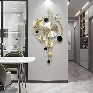 Wall Hanging Floral Handmade Wall Clock Multicolor Ticking Sound For Bedroom/Drawing Room/Hall/Dining Room (Gold & Black) - Analog, 23.22 X 1.49 Inch