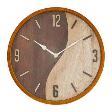 Beautiful Round Plastic Case English Numbers Wooden Finish Dial Analog Wall Clock