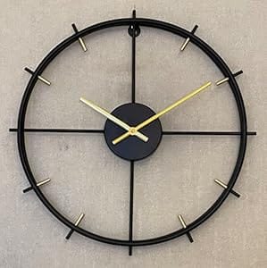 Metal Wall Clock for Home and Hall 17 inches (46 x 46cm) Home Big Size Living Room Hall Bedroom Stylish Clock (Black Gold)