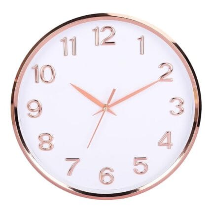 Umi 12 Inches Step Movement Quartz Round Designer Plastic Embossed Numbers Wall Clock for Home Kitchen Bedroom Hall Living Room Office (127RFF-White)