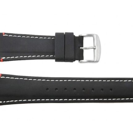 Compatible Citizen Black Leather 25mm Integrated Fit with Contrast Stitching Watch Strap