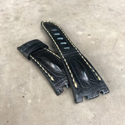 JUDGE Luxury Black Alligator-Grain Leather Strap with White Contrast Stitching – Compatible with Audemars Piguet Royal Oak