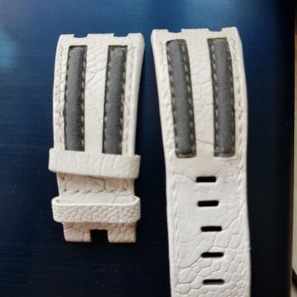 JUDGE White Embossed Leather Strap with Grey Accents – Compatible with Audemars Piguet Royal Oak